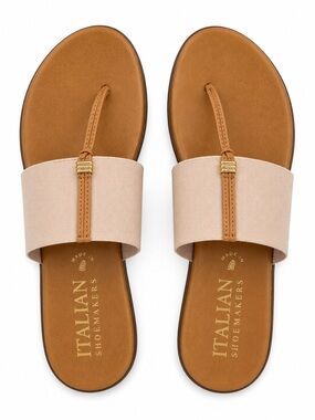 Italian Shoemakers Tan and Beige Leather-Trim Slide Sandals